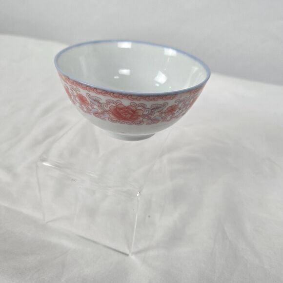 Asian Rice Bowl Pink Floral Porcelain 2.25" x 4.5" - Picture 9 of 10